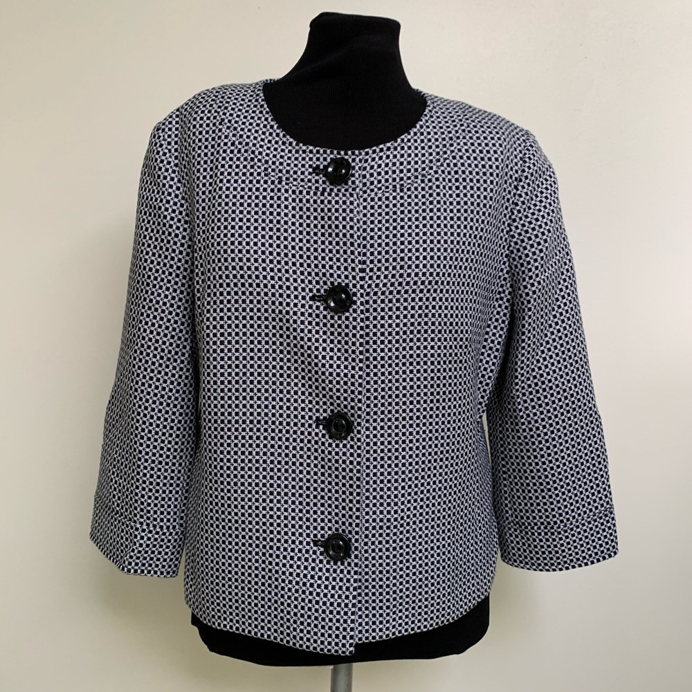 Covington Black White Checkered Jacket Blazer-Large Black Buttons-Lined-Medium